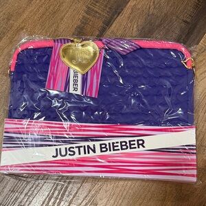 Justin Bieber Purple Quilted Pouch with Pink Trim and Gold Heart